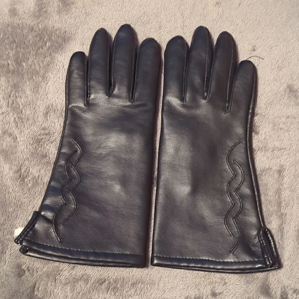 ‎Women's Vegan Leather Gloves black